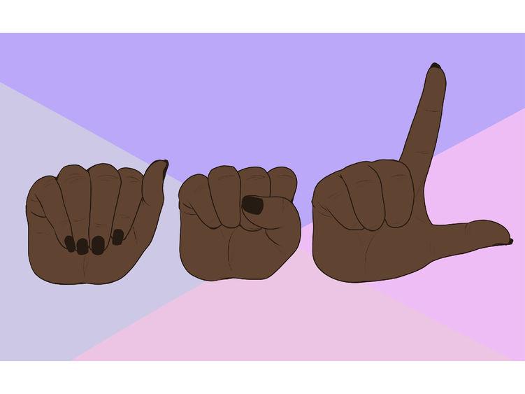 American sign language initials (ASL) being fingerspelled by several hands