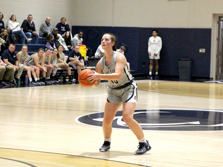 Penn State DuBois junior guard Shannon Shaw prepares to shoot a three pointer during a recent game at the PAW Center, on the campus of Penn State DuBois.