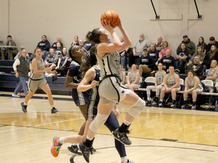 Penn State DuBois junior forward Tara Leamer drives and scores a layup during a recent game at the PAW Center, on the campus of Penn State DuBois.