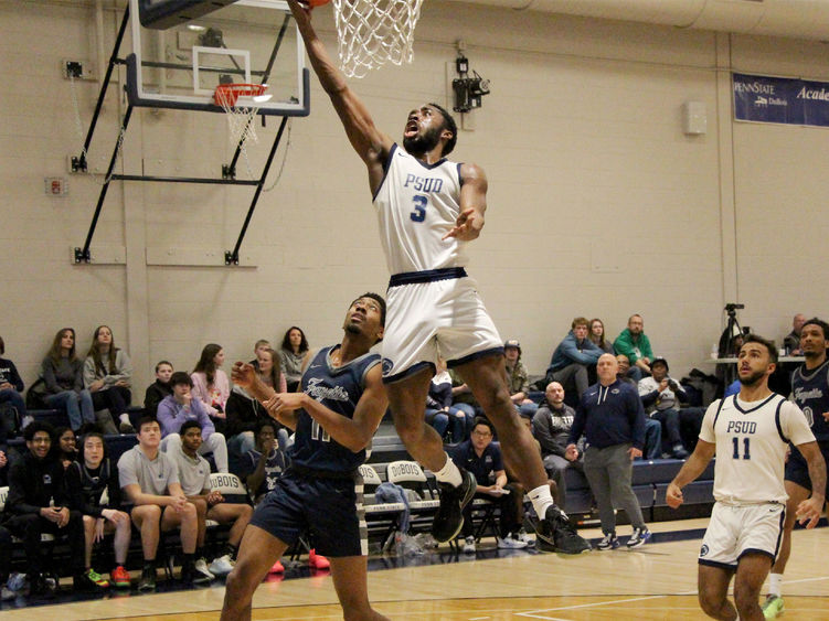 Penn State DuBois senior guard Jaiquil Johnson drives to the hoop for a layup during a recent game at the PAW Center, on the campus of Penn State DuBois.