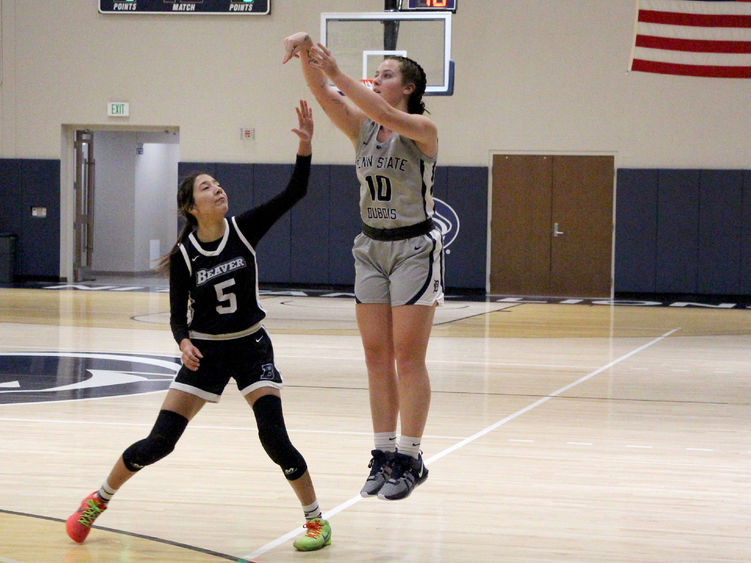 Penn State DuBois junior guard Shannon Shaw shoots a three pointer during a basketball game this season at the PAW Center. Shaw was selected as an honorable mention team member for the PSUAC this season.