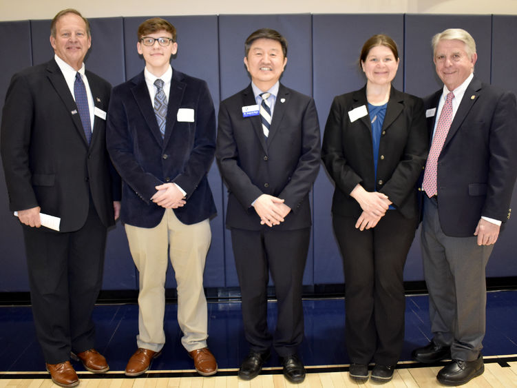 Speakers from the scholarship Luncheon at Penn State DuBois. From left to right, Dave Spigelmyer, Hunter Raffeinner, Jungwoo Ryoo, Andrea Lecuyer and Dan Kohlhepp.