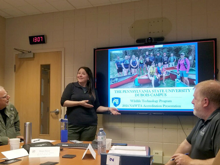 Associate teaching professor Kelly Roen makes a presentation on the value of the Penn State DuBois Wildlife Technology Program before the North American Wildlife Technology Association’s accrediting board.