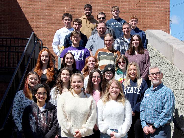 Current and newly inducted members of the Delta Mu Sigma Honor Society at Penn State DuBois.