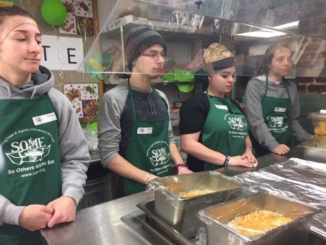 Students volunteering at one of the lunch shifts with SOME (So Others Might Eat) in Washington DC. 