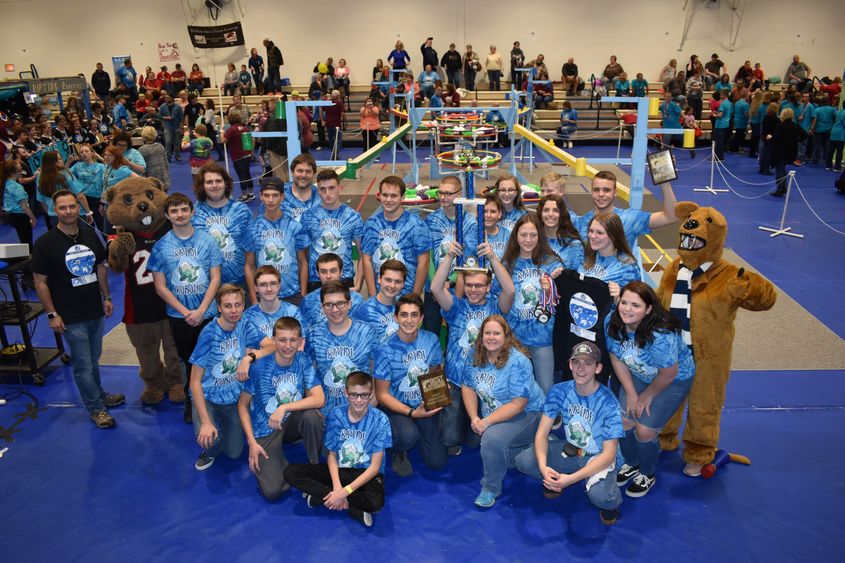 Students from DuBois Area High School hoist their trophy. 