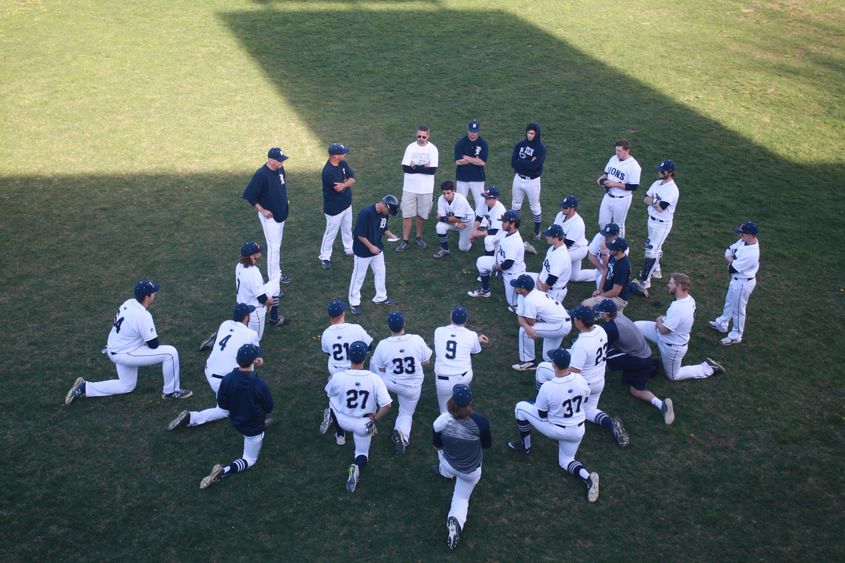 Pep talk between games in a double header/