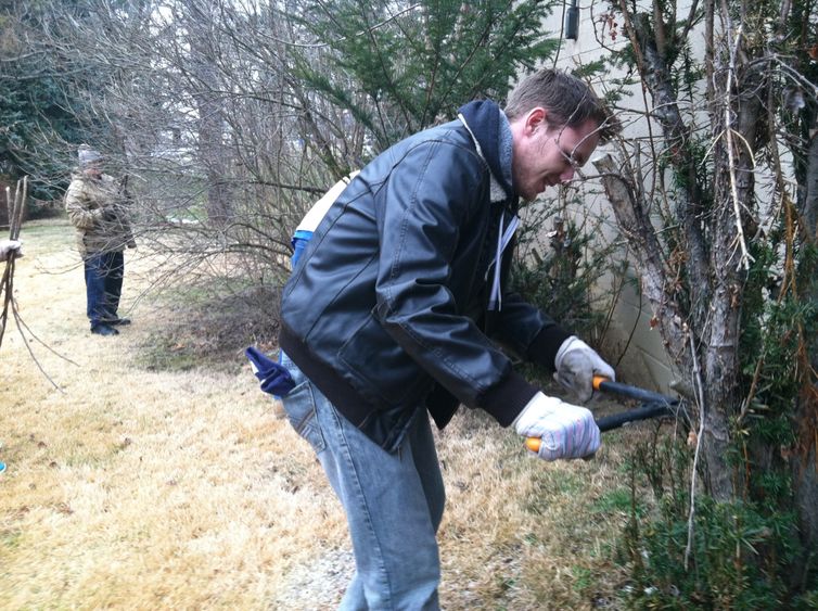 Students perform landscape work on MLK Day. 