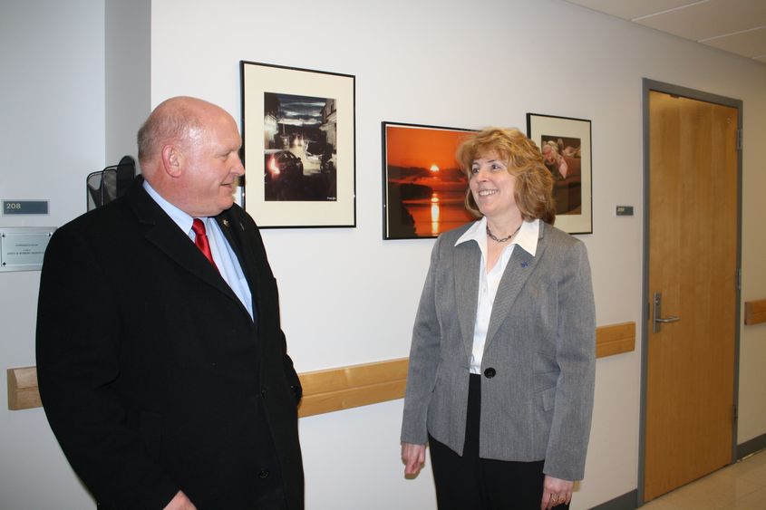Congressman Glenn Thompson is welcomed to Penn State DuBois by Chancellor Melanie Hatch.