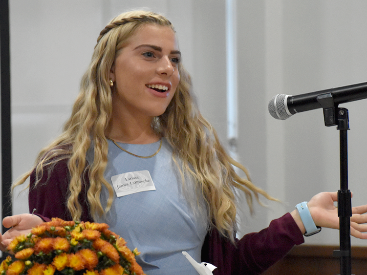Larissa James-LaBranche, senior honors scholar spoke about her experience at the Penn State DuBois honors banquet