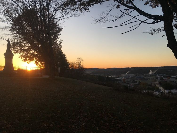 The John DuBois monument continues to watch over campus from atop Monument Hill. 